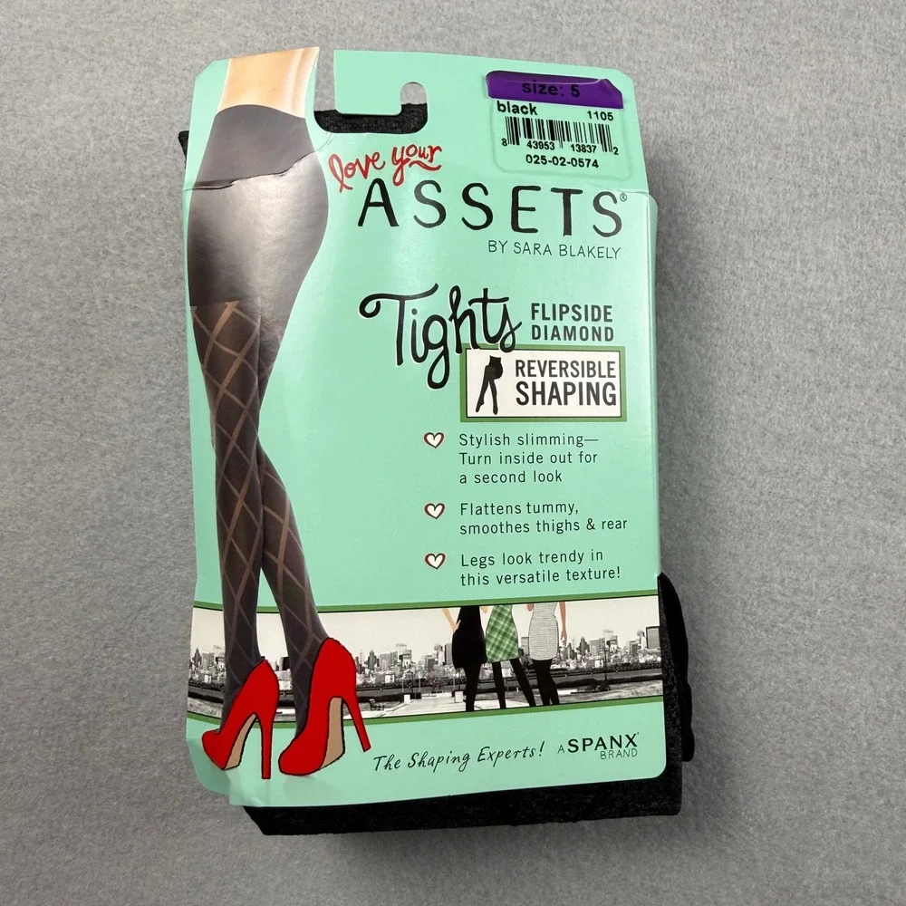 Spanx Assets Tights Womens size 5 Flipside Diamond Black Reversible Shaping 1105